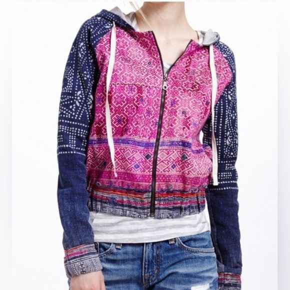 SOLD!! ANTHROPOLOGIE DOLAN Printed Jacket Hoodie - Size Large - Picture 1 of 9